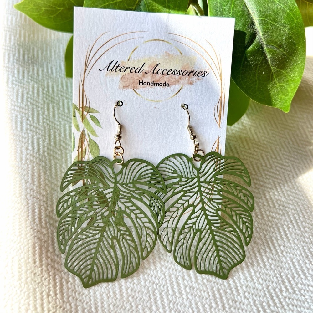 2/$30 Monstera Green Leaf Earrings